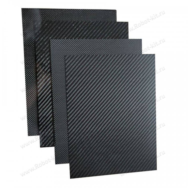 Карбоновый лист 3K, толщина 0.5 мм, 250x400 мм, саржевое плетение, 1 шт.