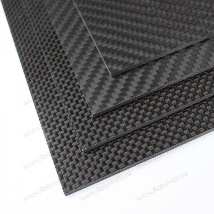 Карбоновый лист 3K, толщина 0.5 мм, 300x600 мм, полотняное плетение, 1 шт.